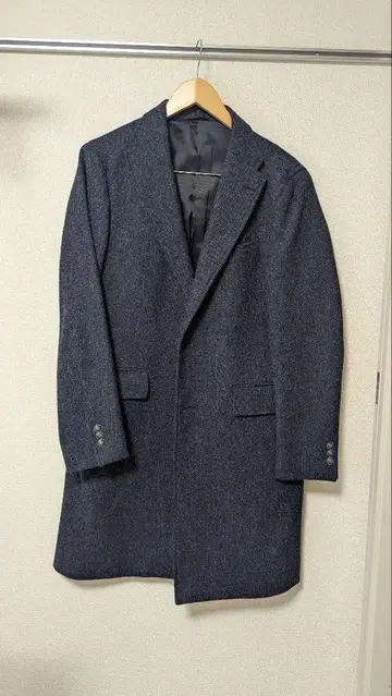 울 체스터 코트 네이비