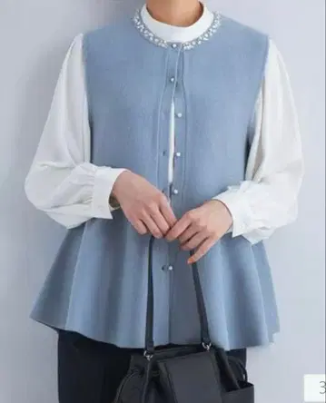 라이트 블루 비즈 장식 베스트 FREE 사이즈