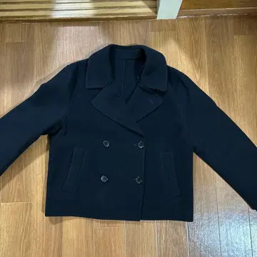 울 더블 브레스트 피 코트 블랙