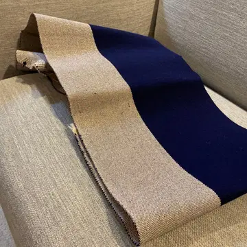 럭셔리 네이비와 라메 실버 울 반폭 오비