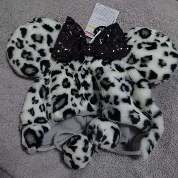 디즈니 미니 팬캡 레오파드 무늬 화이트 블랙