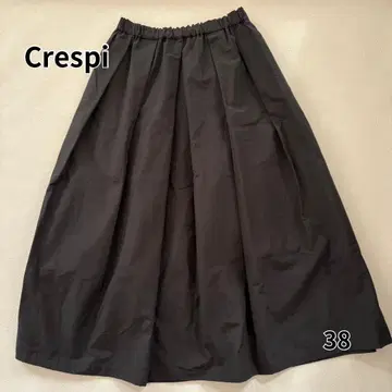 새상품급 Crespi 크레스피 개더 플레어 스커트 블랙 허리밴딩