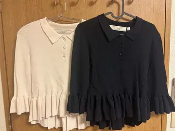 GU 리브 프릴 밑단 피케 셔츠 L 사이즈 2색 세트