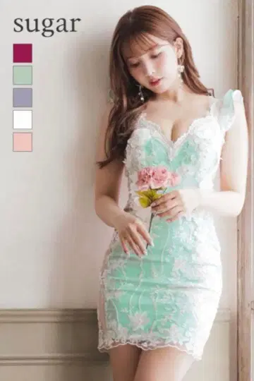 sugar 민트 그린 꽃무늬 자수 드레스