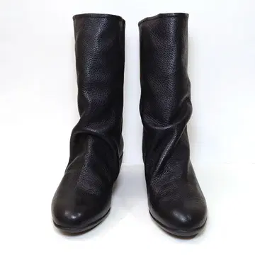 fitfit S자 웨지 하프 부츠 주름 가죽 블랙