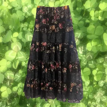모리걸 페어리 그런지 꽃무늬 캉캉 스커트 레이스 블랙