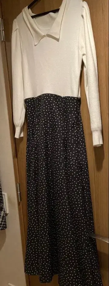 도트 무늬 롱 원피스 M
