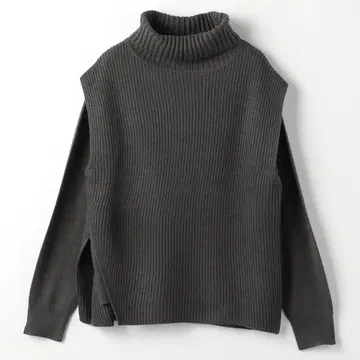 유나이티드 애로우즈 터틀넥 니트 베스트 다크 그레이