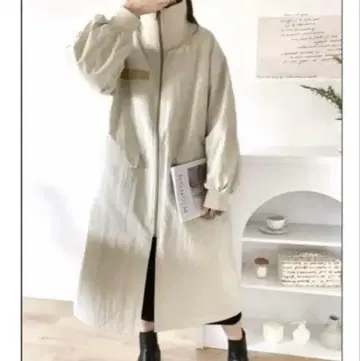 새상품! 리버서블 모즈 코트 2way 스탠드 카라 롱 코트 아이보리