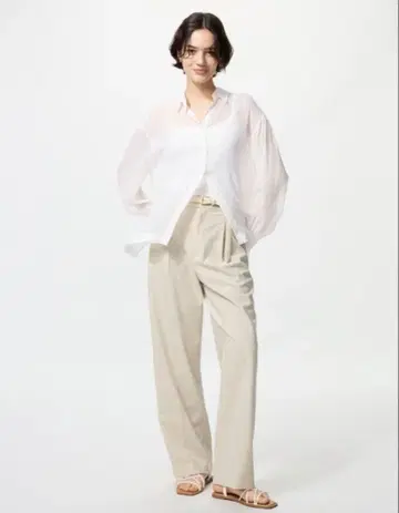 유니클로 턱 와이드 팬츠 긴 길이 내추럴