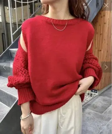 오프숄더 빨간색 니트