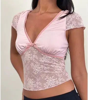 Motel Rocks 핑크 탑 (PRILIP PLUNGE) 레이스 M