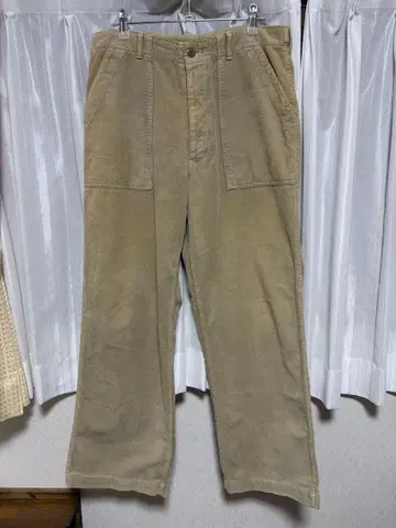 빈티지풍 굵은 폭 코듀로이 베이커 팬츠 카키/베이지