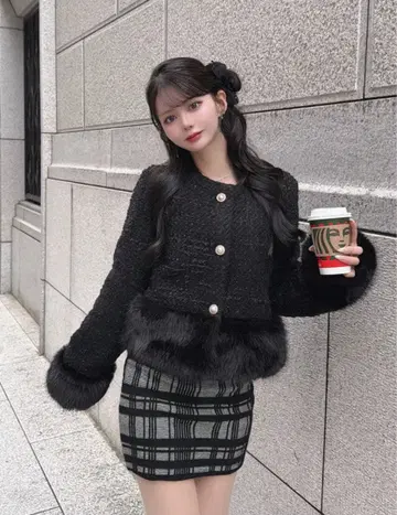 [새상품 즉시 발송] GRL 퍼 도킹 라메 트위드 자켓[ai243]