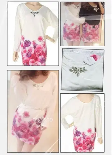 DaTuRa 밑단 로즈 패턴 돌먼 원피스 꽃무늬 플라워