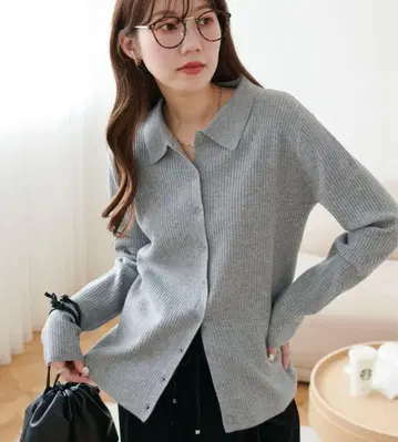 디스코트 카라 달린 앞 버튼 풀오버