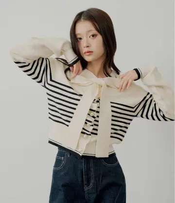 프론트 리본 펄 프릴 상의