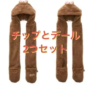 아베일 콜라보 디즈니 후드 부착 머플러 칩과 데일