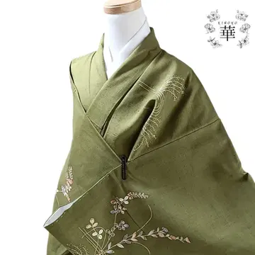 990 기모노 이중 기모노 기장 164 명주 츠케사게 그린 꽃