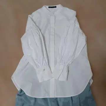[ 새상품급 ] 23구 스탠드 카라 블라우스 볼륨 슬리브 셔츠 진주 34