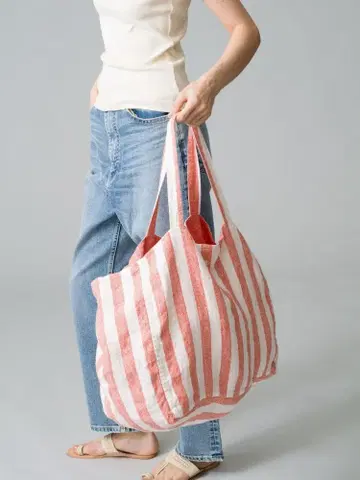 RH California Block Stripe Linen 토트백