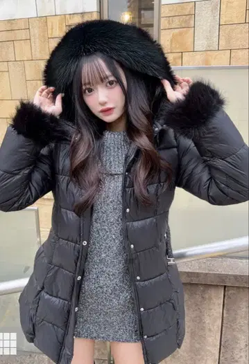 GRL 퍼 블랙 다운 코트 S