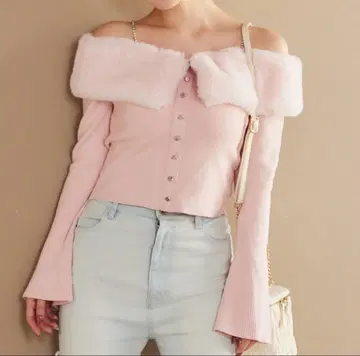 나이스 클랍 인조 모피 비쥬 니트 핑크