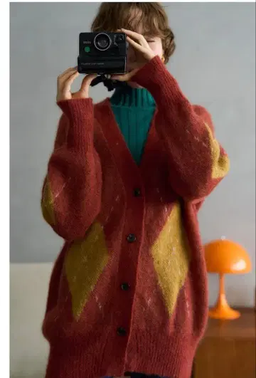야누크 모헤어 아가일 가디건