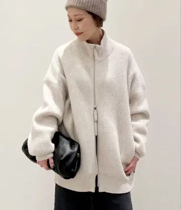 APSTUDIO 지퍼 니트 블루종 내추럴