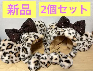 [ 미사용 새상품 ] 레오파드 무늬 팬캡 캡 리본 포함 디즈니 페어