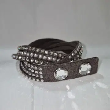 스와로브스키 가죽 뱅글 펄&크리스탈 그레이지