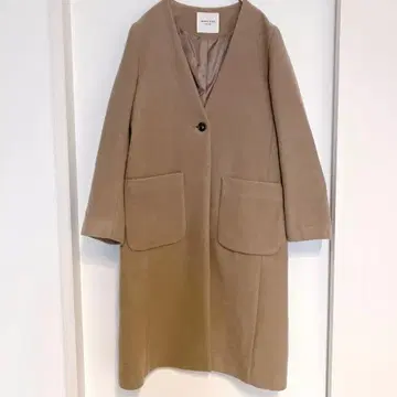 FREAK'S STORE 베이지 카멜 노카라 코트 울 혼방