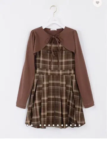 evelyn 플리츠 세트 OP 원피스 셋업 브라운 체크