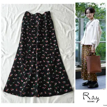 빔즈 [세탁 가능] 맥시 길이 꽃무늬 레트로 드레이프감 플레어 롱 스커트