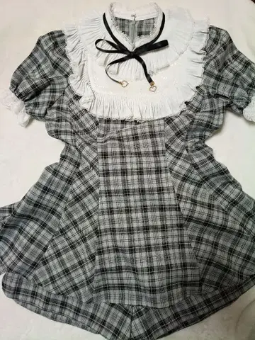 SECRET HONEY 체크 무늬 프릴 옷깃 셋업