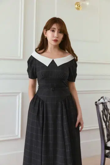 Coralie Belted Dress gray check/S