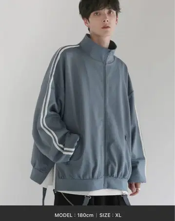 루즈 실루엣 벌룬 슬리브 페이크 서스펜더 드레이프 트랙 자켓