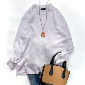 새상품급 타카시마야 캐시미어 100 니트 케이블 짜임 아이스 그레이 M