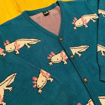 고슬로우캐러밴 우파루파 패턴 니트 가디건 다크 그린