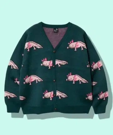 고슬로우캐러밴 우파루파 패턴 니트 가디건 다크 그린