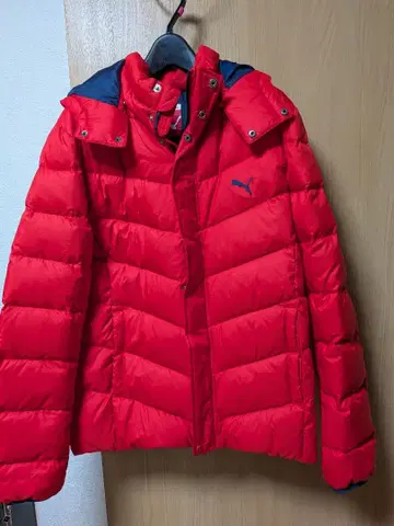 PUMA 후드 부착 다운 자켓 레드
