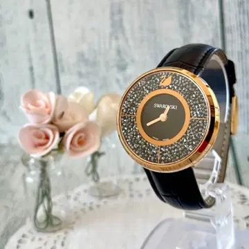[ 레어 ] Swarovski 스와로브스키 시계 크리스탈 라인 골드 블랙