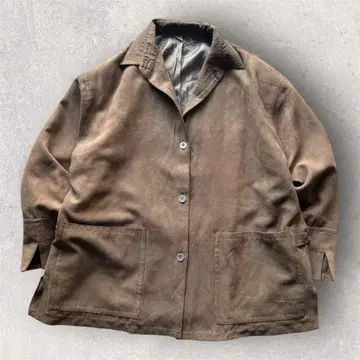 브라운 스웨이드풍 자켓 레트로 구제 의류 성숙 캐주얼 버튼
