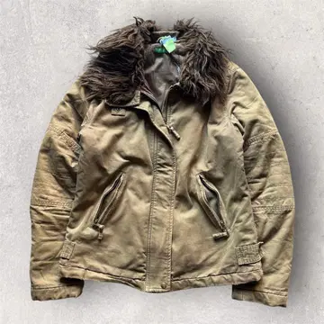 MADE IN ITALY 밀리터리 자켓 퍼 옷깃 카키 단장 y2k