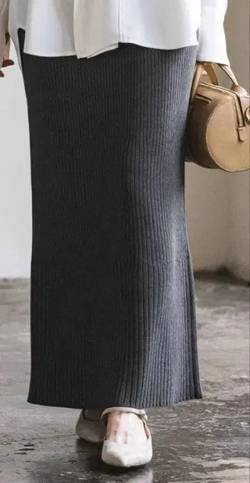noble 리브 니트 타이트 스커트 그레이