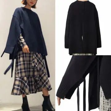 [ 컨디션 최상 ] 르 쉘 블루 테이프 디테일 니트 블랙 프리 사이즈