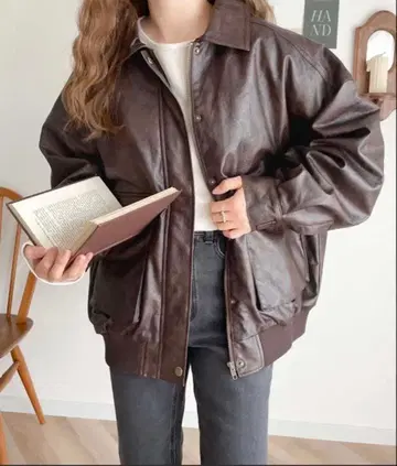 JaVa 인조 가죽 블루종