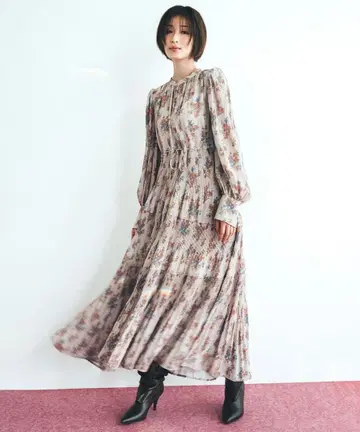 COCO DEAL 플라워 프린트 플리츠 티어드 원피스