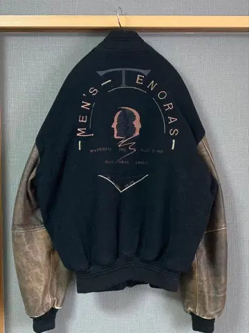 80s MEN'S TENORAS 가죽 절개 바시티 자켓