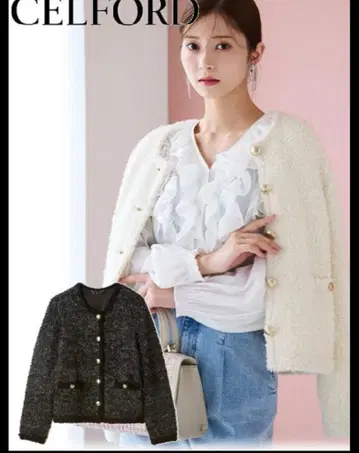 [셀포드] 새상품급 트위드 니트 자켓 블랙